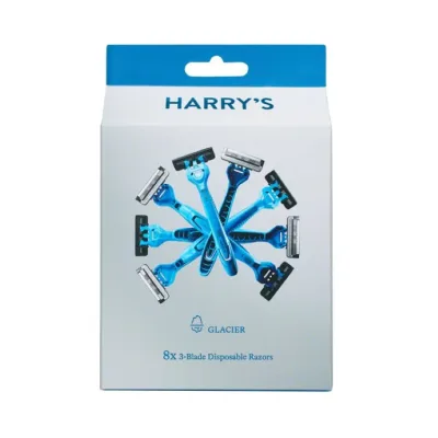 ハリーズ メンズ 3枚刃 使い捨てカミソリ グレイシアブルー 8本入り Harry's Men's 3-Blade Disposable Razors, Glacier Blue, 8 Count 【お取り寄せ商品】