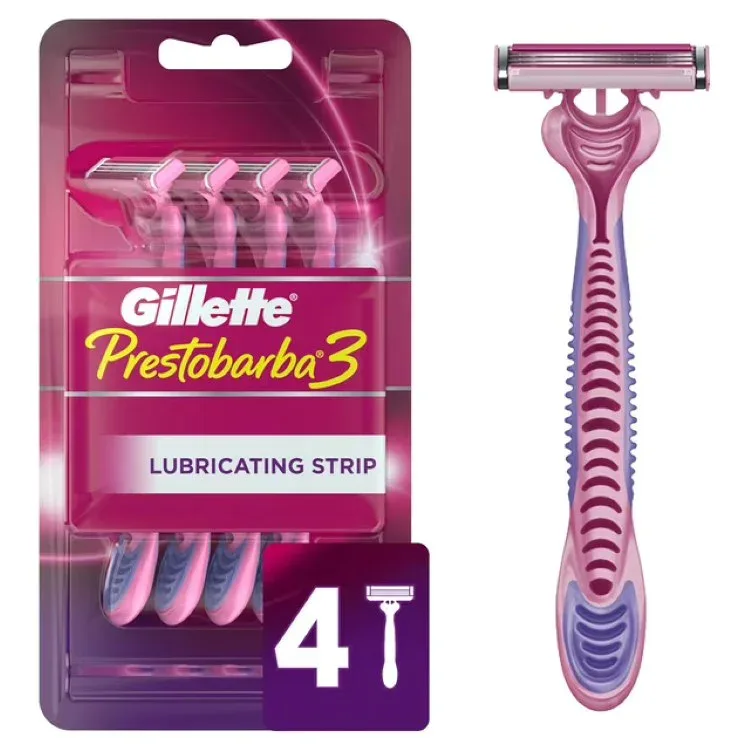 ジレット プリストバーバ3 女性用使い捨てカミソリ 3枚刃 4本 Gillette Prestobarba 3 Women's 3 Blade Disposable Razor, 4 count, Pink 【お取り寄せ商品】