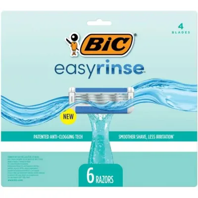 ビック イージーリンス レディース 使い捨てカミソリ 4枚刃 6本 BIC EasyRinse Anti-Clogging Women's Disposable Razors, 4 Blades, All Skin Types, 6 Count 【お取り寄せ商品】
