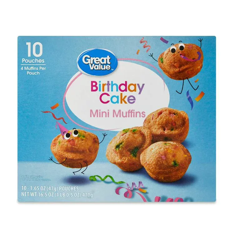 グレートバリュー バースデーケーキ ミニマフィン 10袋入り Great Value Birthday Cake Mini Muffins, 1.65 oz 10 count 【お取り寄せ商品】