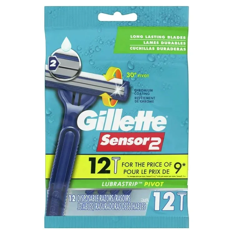ジレット センサー2 メンズ 2枚刃 使い捨てカミソリ 首振りヘッド ブルー 12本入 Gillette Sensor2 Pivoting Head Men's Disposable Razors, Blue, 12 Count 【お取り寄せ商品】