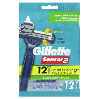 ジレット センサー2 メンズ 2枚刃 使い捨てカミソリ 首振りヘッド ブルー 12本入 Gillette Sensor2 Pivoting Head Men's Disposable Razors, Blue, 12 Count 【お取り寄せ商品】