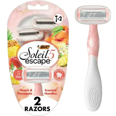ビック ソレイユ5 エスケープ レディース 使い捨てカミソリ 5枚刃 ピーチ&パイナップルの香り 2本 BIC Soleil 5 Escape Women's Disposable Razors, 5 Blade, Peach & Pineapple Scent, 2 Count 【お取り寄せ商品】