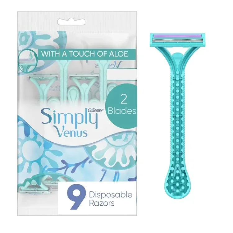 ジレット シンプリ ヴィーナス2 女性用使い捨てカミソリ 2枚刃 ブルー 9本入り Gillette Simply Venus 2 Disposable Razors for Women, 9 Count, Blue 【お取り寄せ商品】