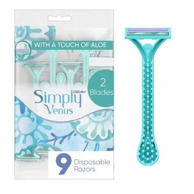 ジレット シンプリ ヴィーナス2 女性用使い捨てカミソリ 2枚刃 ブルー 9本入り Gillette Simply Venus 2 Disposable Razors for Women, 9 Count, Blue 【お取り寄せ商品】