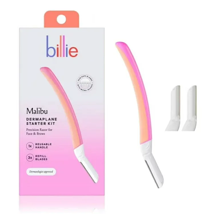 ビリー レディース フェイス用 ダーマプレーン カミソリセット マリブカラー 本体 替刃3枚 Billie Dermaplane Starter Kit, Reusable Handle With 3 Refill Blades 【お取り寄せ商品】