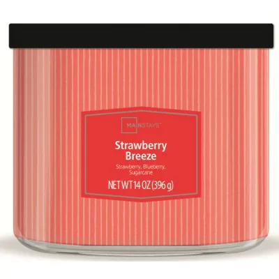 メインステイズ 3芯 テクスチャラップキャンドル ストロベリーブリーズの香り 約397g Mainstays 3-Wick Textured Wrap Strawberry Breeze Candle, 14 oz 【お取り寄せ商品】