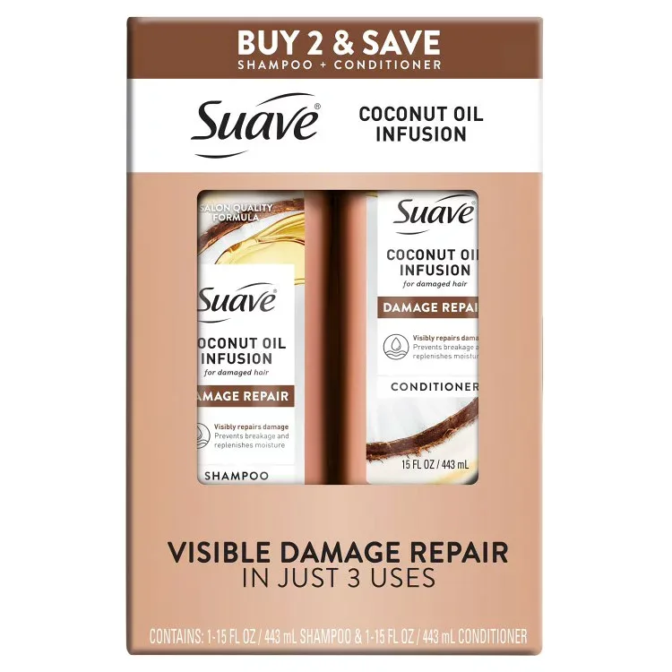 スアーブ ココナッツオイル インフュージョン シャンプー&コンディショナー セット 各443ml Suave Coconut Oil Infusion Shampoo & Conditioner Set 15 fl oz Each 【お取り寄せ商品】