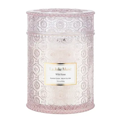 LA JOLIE MUSE アロマキャンドル ローズの香り 木の芯 ガラスの瓶 550g 90時間 ギフト プレゼント