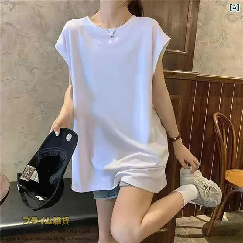 バスケットボール レディース ミドル 丈 ノースリーブ Tシャツ かっこいい アメリカン レター プリント ゆったり 夏用 女性用 スポーツ カジュアル トップス バスケ ウェア 練習着 チー