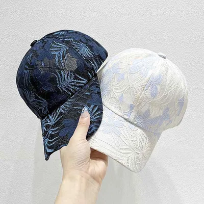 キャップ レディース レース ナイロン 通気 UVカット 春夏 かわいい 葉柄 刺繍 カーブドバイザー 調整可能 ピンク ベージュ ライトブルー カジュアル 普段使い