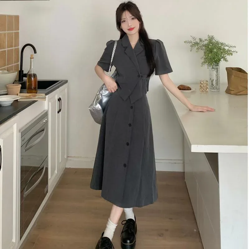 Setup Women's Short Sleeve Spring/Summer Skirt Asymmetric Jacket Loose Large Size Body Covering Slimming Changeable Plain Calf Length Casual Korean Style Stylish