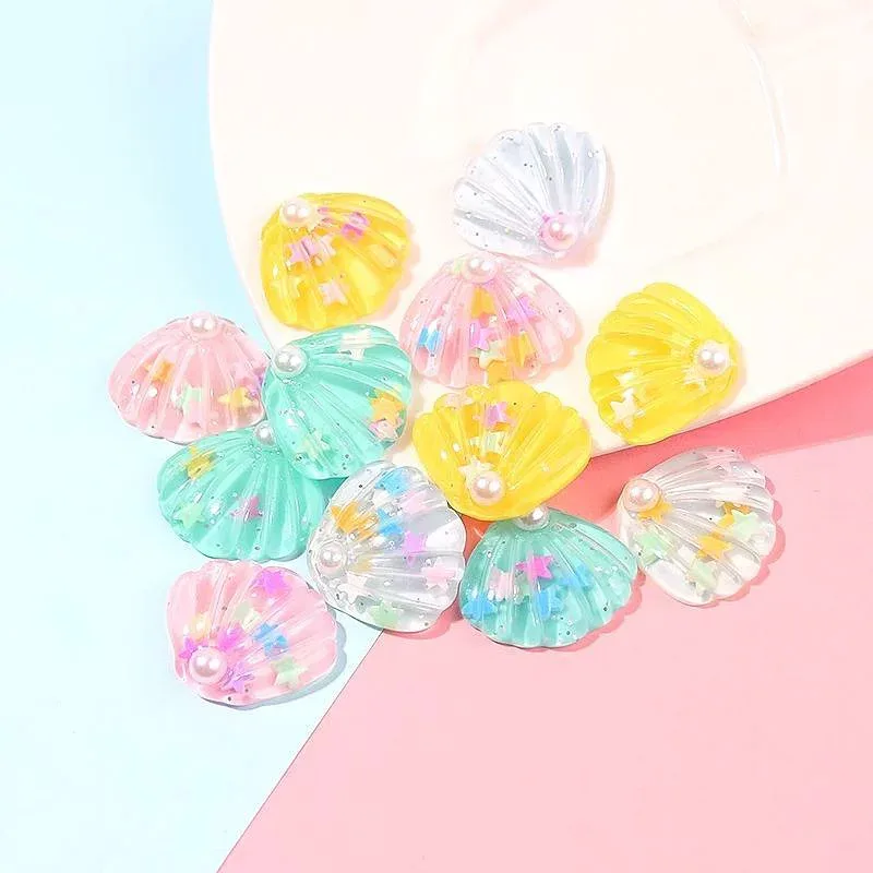 ヘアアクセサリー ハンドメイド 資材 樹脂 パーツ シェル 貝殻 5角星 貼り付け デコパーツ 手芸 材料 5カラーセット かわいい おしゃれ アクセサリーパーツ