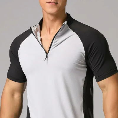 Tシャツ メンズ 半袖 春夏秋 吸汗速乾 立襟 ハーフジップ スポーツウェア ストレッチ 通気性 軽量 陸上 トレーニング 競技 ランニング ジム 登山 フィットネス カジュアル 無地