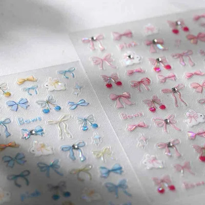 ネイルシール レディース 極薄 かわいい 3D 立体 リボン うさぎ 雲 ホログラム ラメ キラキラ セルフネイル 簡単貼り付け デコレーション