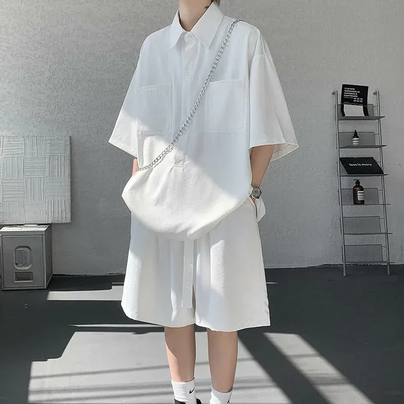 セットアップ メンズ 春夏 接触冷感 カジュアル 半袖シャツ ハーフパンツ スポーツウェア 無地