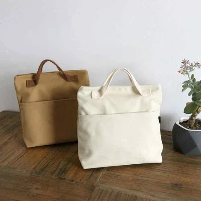 手提げバッグ レディース キャンバス 厚手 ミニトートバッグ お弁当袋 ランチバッグ 自立 ファスナー付き 無地 シンプル 通勤 通学