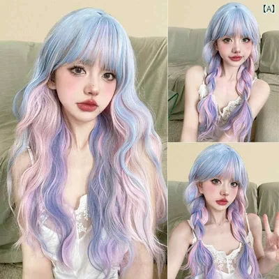 ウィッグ レディース ロング カール フルウィッグ 原宿風 ロリータ コスプレ グラデーション カラフル 前髪あり 巻き髪 自然 耐熱 小顔効果 かわいい