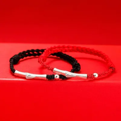 ブレスレット シルバー925 レディース メンズ 手編み 赤い糸 黒い糸 ペア 幸運 厄除け お守り 和風 アジアン エスニック