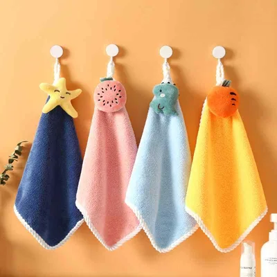 ハンドタオル キッチンタオル 吸水 珊瑚フリース かわいい キャラクター ループ付き 手拭きタオル 赤ちゃん