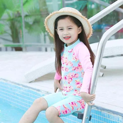 水着 女の子 キッズ ベビー 長袖 ラッシュガード セパレート 3点セット ショートパンツ 花柄 ジッパー 日焼け防止 紫外線対策 スイムウェア プール ビーチ 海水浴