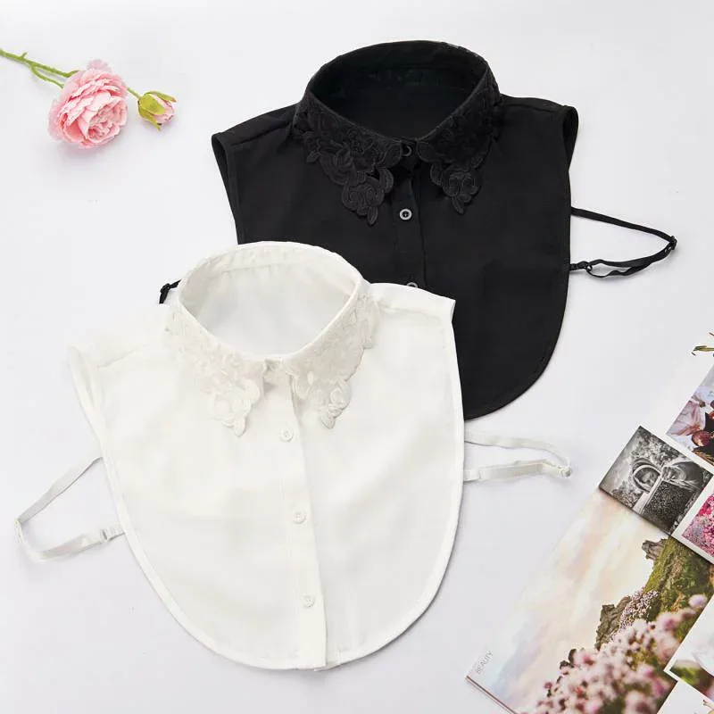 つけ襟 レディース 春夏 レース 刺繍 フリル 花柄 シフォン 付け襟 重ね着風 レイヤード シャツ襟 首元 セーラー襟 フェミニン 白 黒