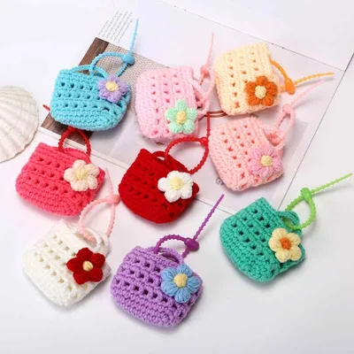 バッグチャーム レディース ハンドメイド 編み物 花 ミニバッグモチーフ キーホルダー 手芸 かわいい パステルカラー アクセサリー