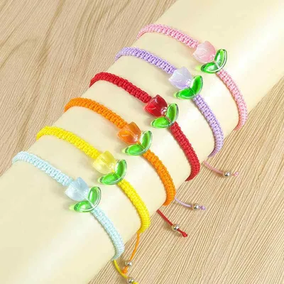 ブレスレット レディース 手作り チューリップ 手編み 赤い糸 ロープ 紐 アクセサリー シンプル レトロ アジアン エスニック お守り