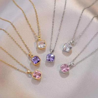 ネックレス レディース カラー ジルコニア 幾何学 ペンダント 水晶 デコルテチェーン サージカルステンレス チタン 華奢 上品 エレガント きれいめ 通勤 パーティー 重ね付け
