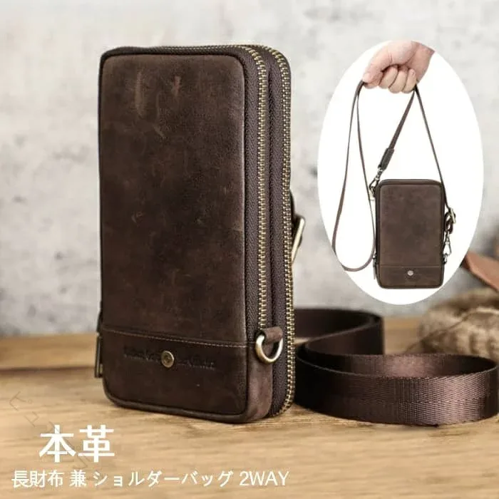 ショルダーバッグ 本革 縦型 スマホ収納 長財布対応 メンズ 斜め掛け 軽量 ミニバッグ レザー コーヒー色 プレゼント ギフト おしゃれ 通勤 旅行 50代 60代 記念日 贈り物 高級感 父の日