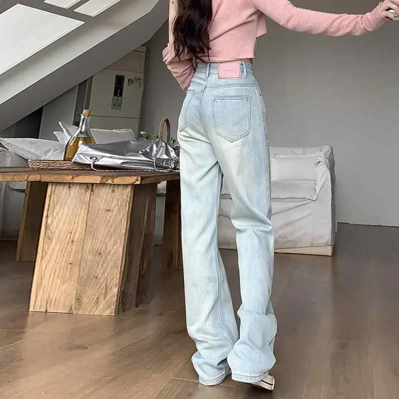 ジーンズ レディース ワイドパンツ デニムパンツ ジーパン ストレート ボトムス ライトブルー 月光ブルー 薄青 春 春夏 ズボン 長ズボン 伸縮性 普段使い カジュアル ロング丈 着痩せ 細見え ハイウエスト 体型カバー 快適