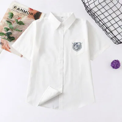 シャツ レディース 制服 JK制服 刺繍 半袖 トップス スクールシャツ 学生 日系 校供 通学 スクールブラウス ホワイト 白 春夏 普段使い カジュアル
