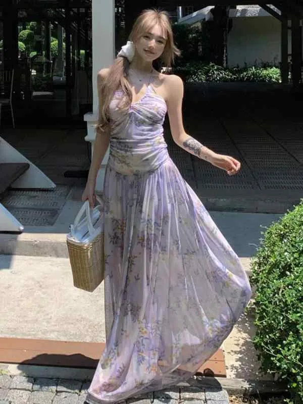 ワンピース レディース 春夏 キャミソールワンピース バックオープン ロングワンピース ノースリーブ プリーツ マキシ丈 シフォン シアー 透け感 ティアード Aライン ハイウエスト 細見え 美脚 旅行 リゾート デート かわいい