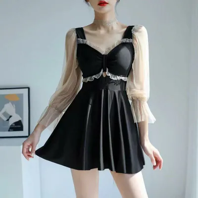 水着 レディース ワンピース 長袖 ぽっちゃりさん 体型カバー 痩せ見え 大きいサイズ マキシ丈 温泉 プール 海水浴 リゾート オールシーズン シンプル 無地