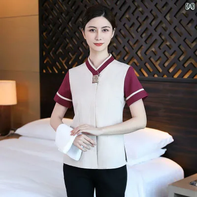 作業服 レディース 半袖 清掃員 制服 ホテル 客房清掃 病院 家政婦 業務 ユニフォーム 部屋着 オールシーズン