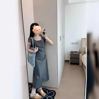 ワンピース レディース 低身長向け フレンチスタイル スクエアネック Aライン ミモレ丈 スリムフィット ウエストシェイプ アシンメトリー デザイン性 きれいめ 普段使い