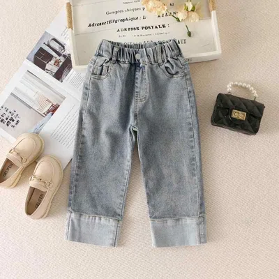 Jeans, Denim Pants, Kids, Girls, Children's Bottoms, Pants, Long Pants, Spring/Autumn, Jeans, Casual, Straight, Western Style, Elastic Waist, Stretch, Easy to Move, School, Daily Wear, Blue
