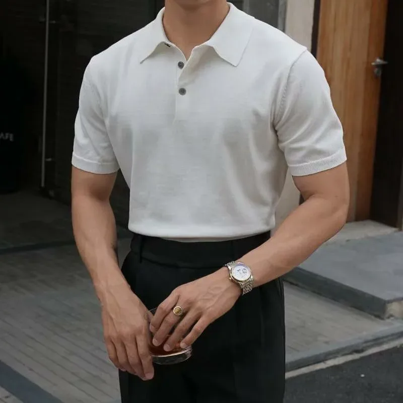 Polo Shirt Men's Summer Cool Touch Short Sleeve Summer Knit T-Shirt Plain Collared Pullover Top Thin Cool Slim Tight Casual Business Commuting to School Golf Wear 20's 30's 40's