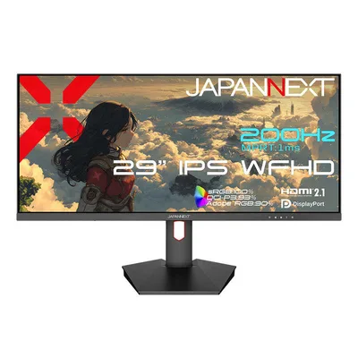 JAPANNEXT ゲーミングモニター JN-IPS29G200WF 29型 IPS 200Hz/1msMPRT UWQHD2560×1080 ゲーミングモニター HDMI2.1 DP WQHD:120Hz VRR