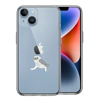 単品 iPhone14 側面ソフト 背面ハード ハイブリッド クリア ケース ふくろう 歩き 足が長い !