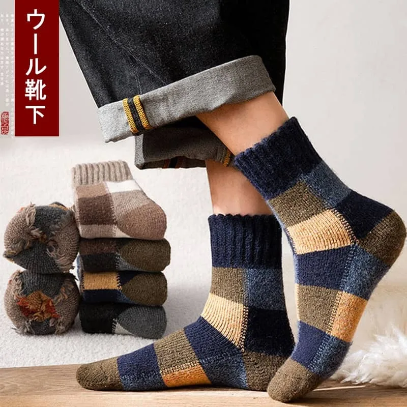 タオル保温靴下 38-44ワンサイズ ウール ファッション 高品質 防寒対策 暖かい 【靴下五足SET】メンズウールソックス メンズ 綿の靴下 レトロ 秋冬 ミッドチューブソックス フロアソックス ブリティッシュスタイル カジュアル 厚み