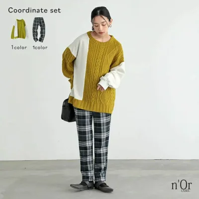 裏毛 ニット レディース 冬 ストレートパンツ 【60】 パンツ 2025 ボトムス 異素材 オシャレウォーカー トップス スキニーパンツ 長袖 【送料無料】2点コーデセット セーター ロングパンツ 秋 スウェット レギパン