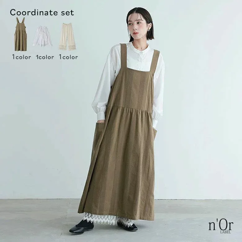 ぺチパンツ パンツ 【40】 ワンピース レディース ブラウス 前開きシャツ ジャンパースカート 2025 ジャンスカ 【送料無料】3点コーデセット 冬 シャツ オシャレウォーカー 秋 ワイドパンツ ロングパンツ