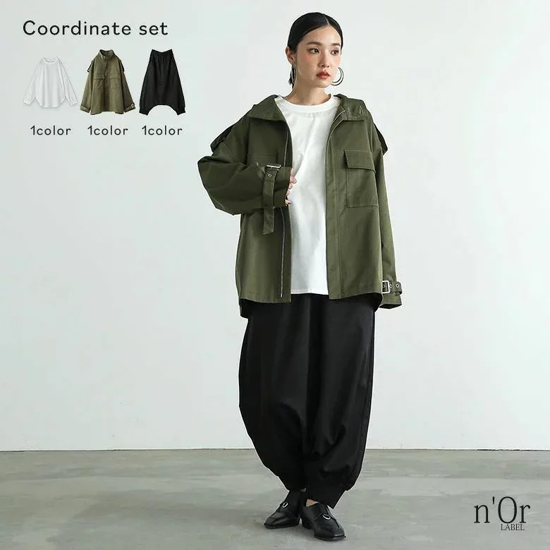 パンツ 2025 秋 Tシャツ 春 【55】 アウター レディース オシャレウォーカー 【送料無料】3点コーデセット ジャケット 冬 長袖 プルオーバー ロンT ミリタリージャケット カットソー サルエルパンツ