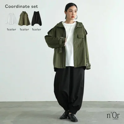 パンツ 2025 秋 Tシャツ 春 【55】 アウター レディース オシャレウォーカー 【送料無料】3点コーデセット ジャケット 冬 長袖 プルオーバー ロンT ミリタリージャケット カットソー サルエルパンツ
