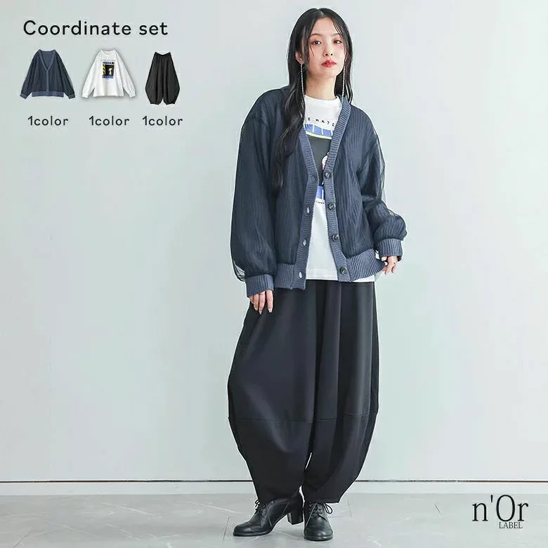 羽織り ライトアウター 【送料無料】3点コーデセット ロンT 【100】 冬 ボトムス コクーンパンツ 秋 レディース カーディガン 2026 ロング プリントT トップス ニット オシャレウォーカー 春 カットソー