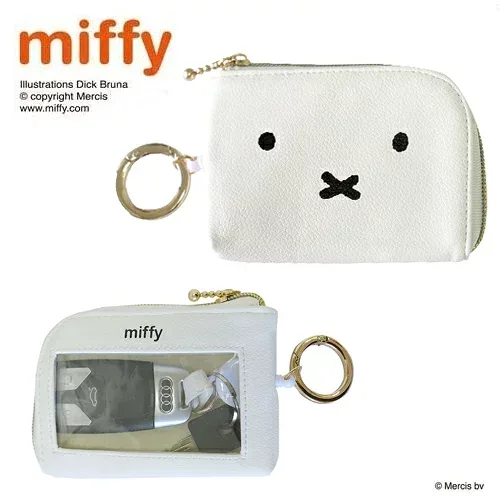 NC【miffy ミッフィー リール付 スマートキー ポーチ WH】キーケース パスケース ワイヤー 伸びる キー グッズ カード ケース 携帯 定期 入れ キーリール SUICA PASMO ICカード pitapa 定期ケース 定期券 通学 通勤 文具 かばん かわいい 多機能