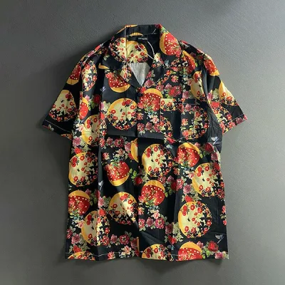 柄シャツ 月 満月 ムーン 夜 花 花柄 フラワー バラ 薔薇 ドット 水玉 植物柄 蝶 蝶々 半袖 半袖シャツ オーバーサイズ 衣装 大きいサイズ 個性的 春服 夏服