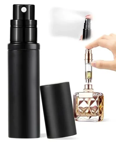 SINNMAO アトマイザー 香水【5ml・底部充填・携帯用】ワンタッチ補充 漏れない ミニ ポータブル コンパクトデザイン 小分けボトル 旅行 デート 仕事 男女兼用 (ブラック-P5)