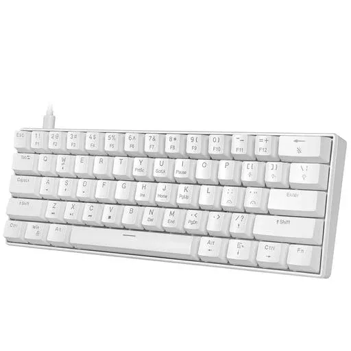 HUO JI 60% ゲーミングキーボード 赤軸 静音 有線 テンキーレス メカニカルキーボード US配列 ホワイト